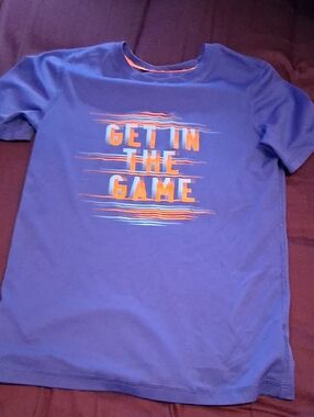 all in motion Blue Performance Tee with Orange Accent Graphic